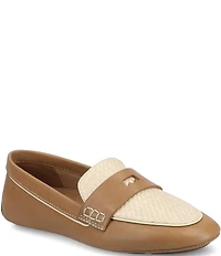 Birdies The Vesper Leather and Raffia Penny Driver Loafers