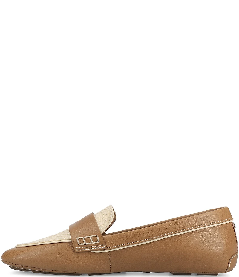 Birdies The Vesper Leather and Raffia Penny Driver Loafers