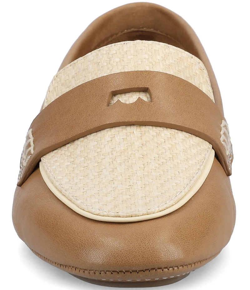 Birdies The Vesper Leather and Raffia Penny Driver Loafers