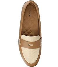 Birdies The Vesper Leather and Raffia Penny Driver Loafers