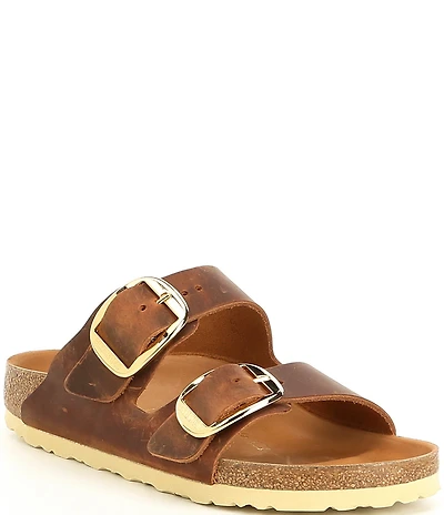 Birkenstock Women's Arizona Oiled Leather Big Buckle Hardware Slide Sandals