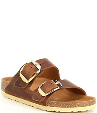 Birkenstock Women's Arizona Oiled Leather Big Buckle Hardware Slide Sandals