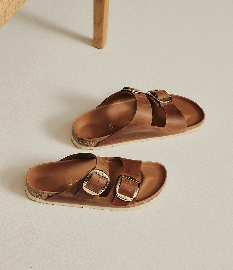 Birkenstock Women's Arizona Oiled Leather Big Buckle Hardware Slide Sandals