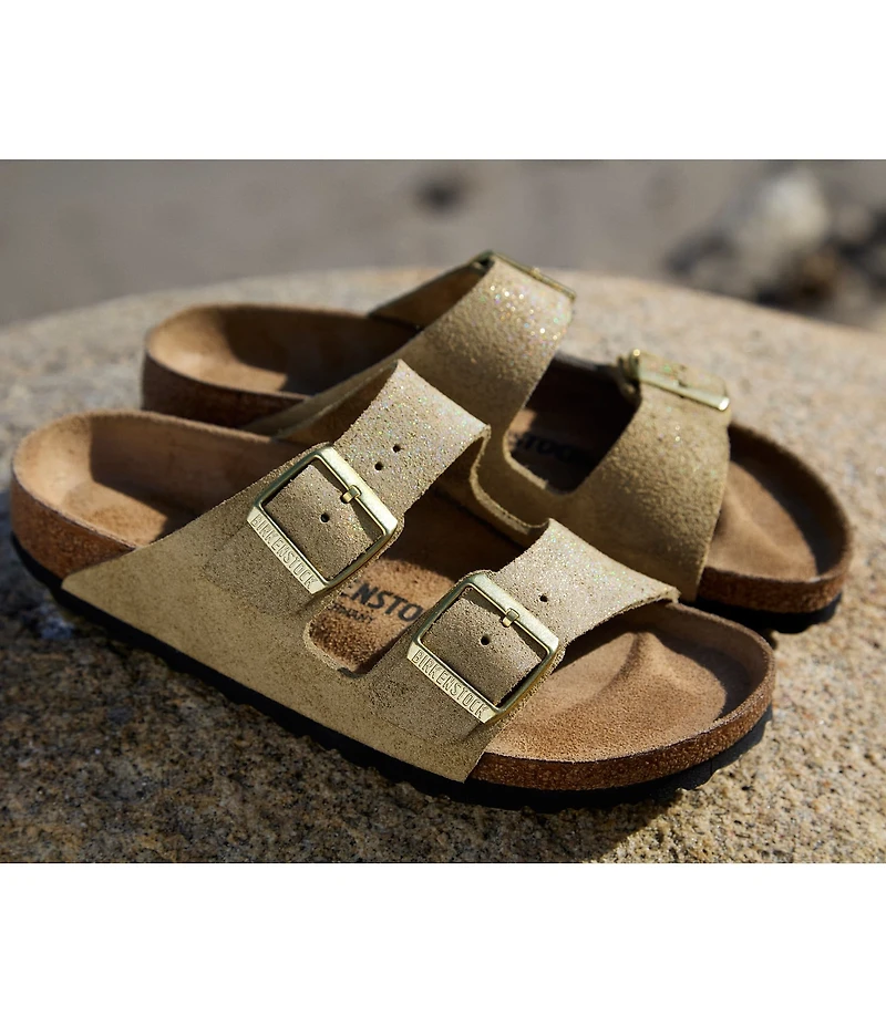 Birkenstock Arizona Shimmering Suede Buckle Slide Sandals