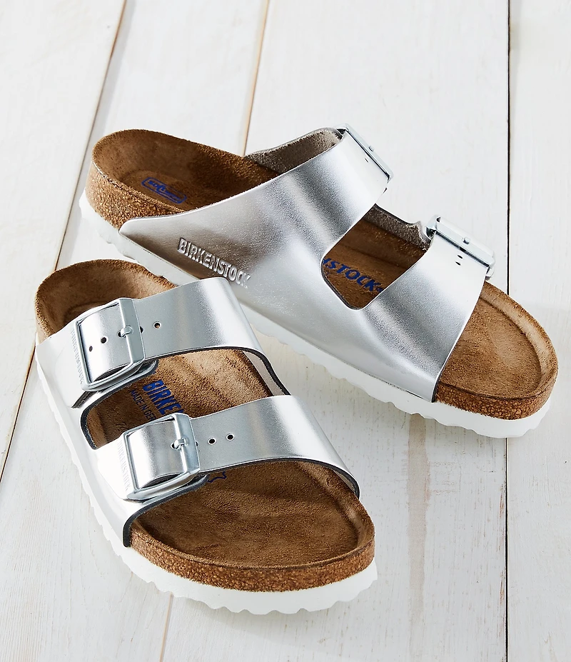 Birkenstock Women's Arizona Soft Footbed Banded Buckle Metallic Slide Sandals
