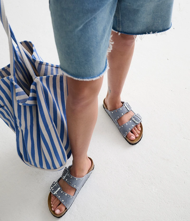 Birkenstock Arizona Suede Rivet Detail Double Banded Slide Sandals
