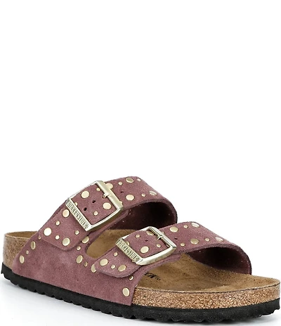 Birkenstock Arizona Suede Rivet Detail Double Banded Slide Sandals