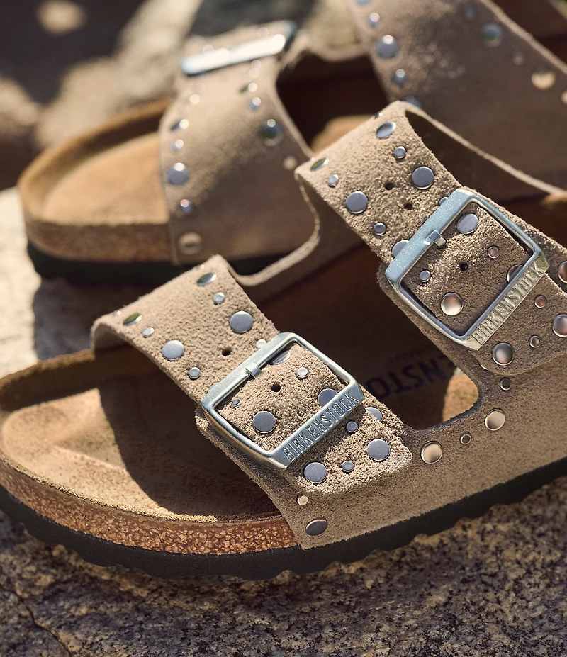 Birkenstock Arizona Suede Rivet Detail Double Banded Slide Sandals