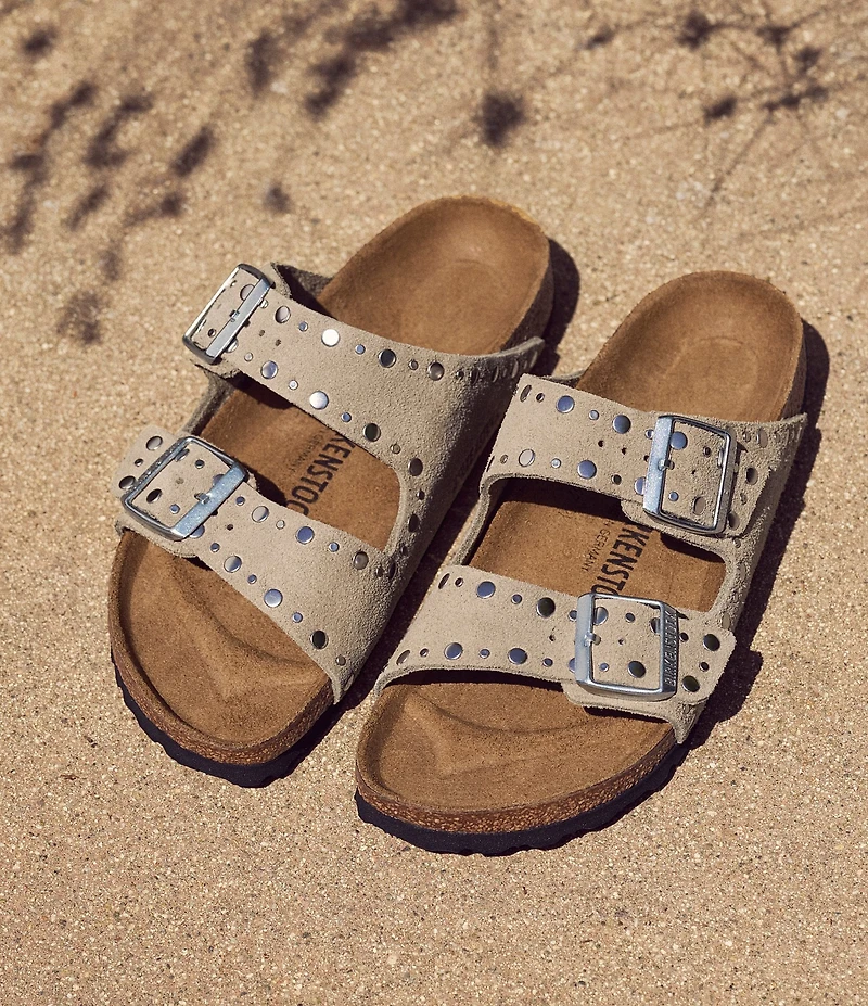 Birkenstock Arizona Suede Rivet Detail Double Banded Slide Sandals