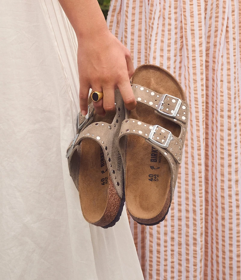 Birkenstock Arizona Suede Rivet Detail Double Banded Slide Sandals