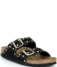 Birkenstock Arizona Suede Rivet Detail Double Banded Slide Sandals