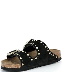 Birkenstock Arizona Suede Rivet Detail Double Banded Slide Sandals