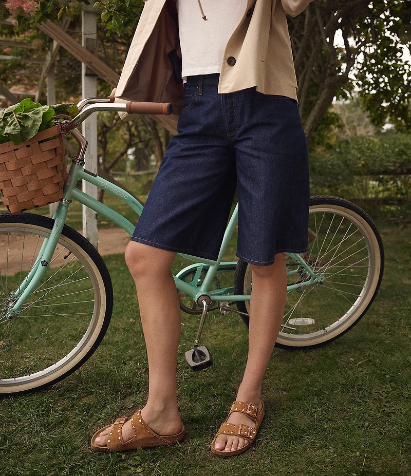 Birkenstock Arizona Suede Rivet Detail Double Banded Slide Sandals