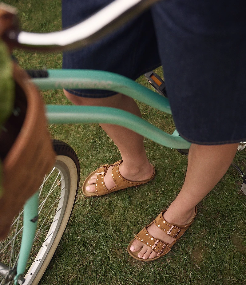 Birkenstock Arizona Suede Rivet Detail Double Banded Slide Sandals