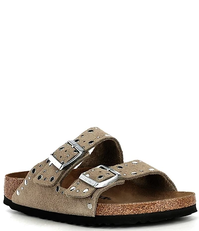 Birkenstock Arizona Suede Rivet Detail Double Banded Slide Sandals