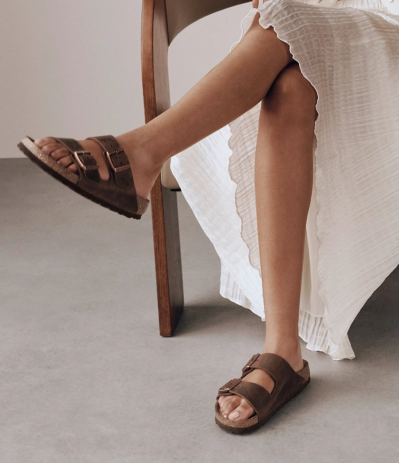 Birkenstock Women's Arizona Oiled Leather Soft Footbed Slide Sandals