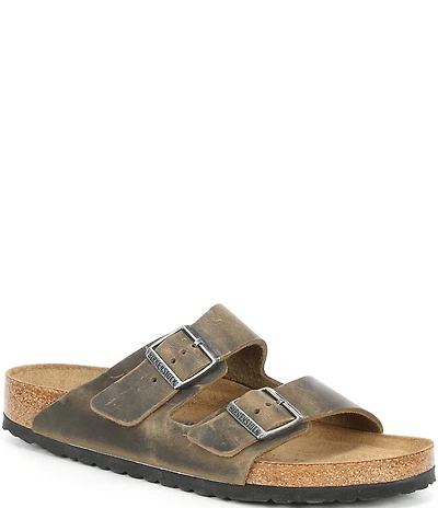 Birkenstock Men's Arizona Soft Footbed Nubuck Leather Slide Sandals