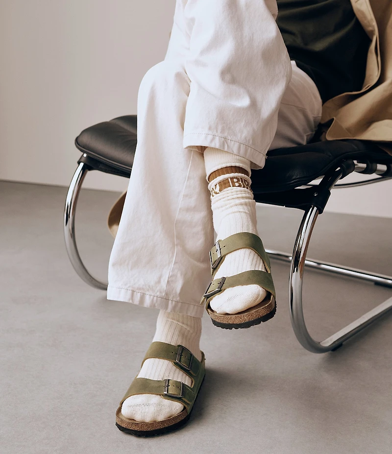 Birkenstock Men's Arizona Soft Footbed Nubuck Leather Slide Sandals