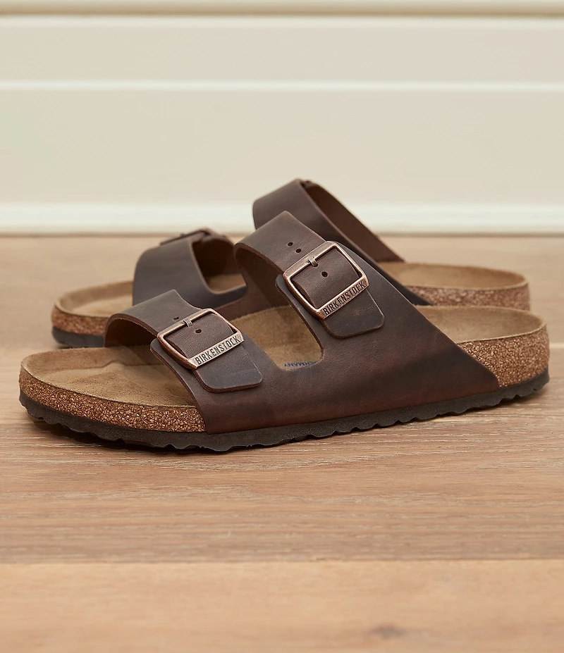 Birkenstock Men's Arizona Oiled Leather Soft Footbed Slide Sandals