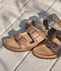 Birkenstock Men's Arizona Oiled Leather Soft Footbed Slide Sandals