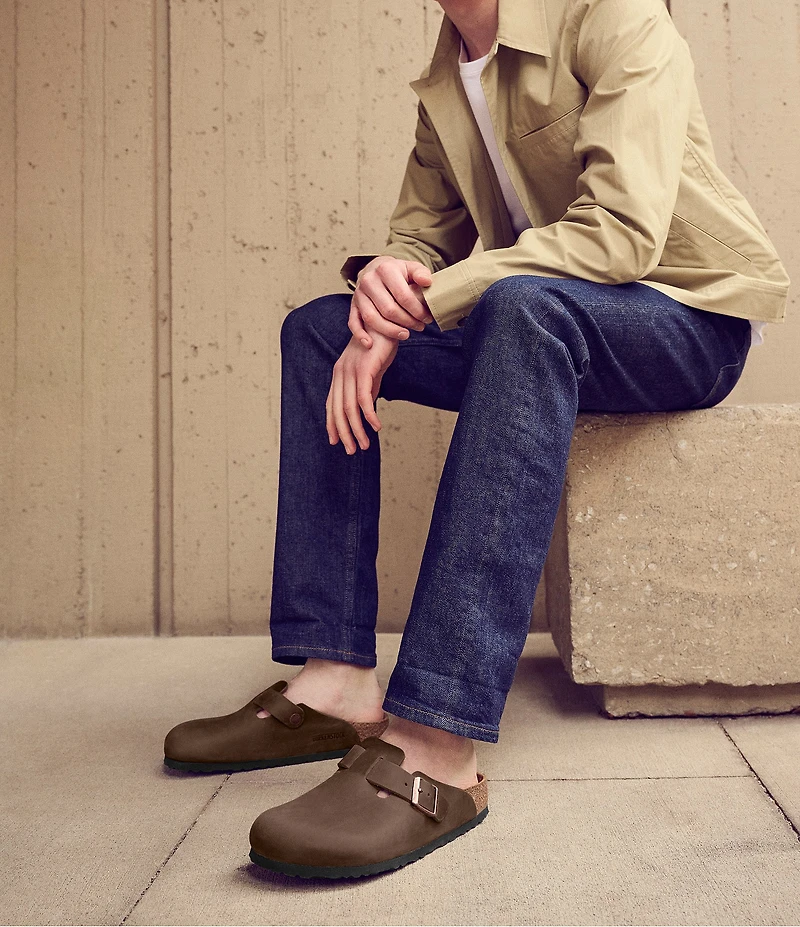 Birkenstock Men's Boston Oiled Leather Soft Footbed Slip On Clogs
