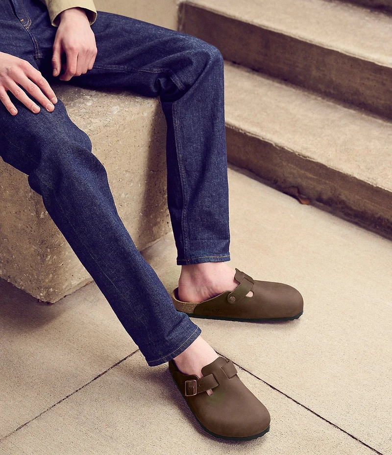 Birkenstock Men's Boston Oiled Leather Soft Footbed Slip On Clogs