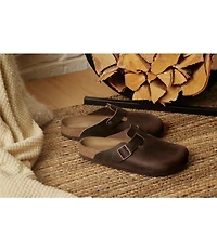 Birkenstock Men's Boston Oiled Leather Soft Footbed Slip On Clogs