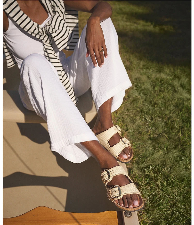 Birkenstock Women's Arizona Big Buckle Raffia Slide Sandals