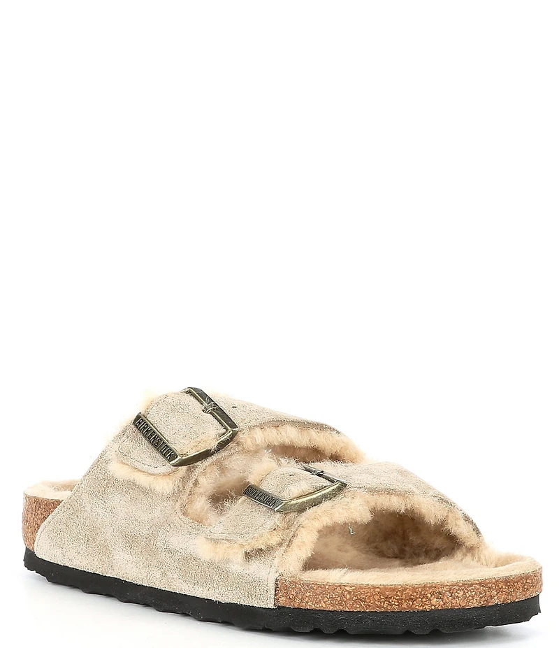 Birkenstock Women's Arizona Suede Shearling Slide Sandals