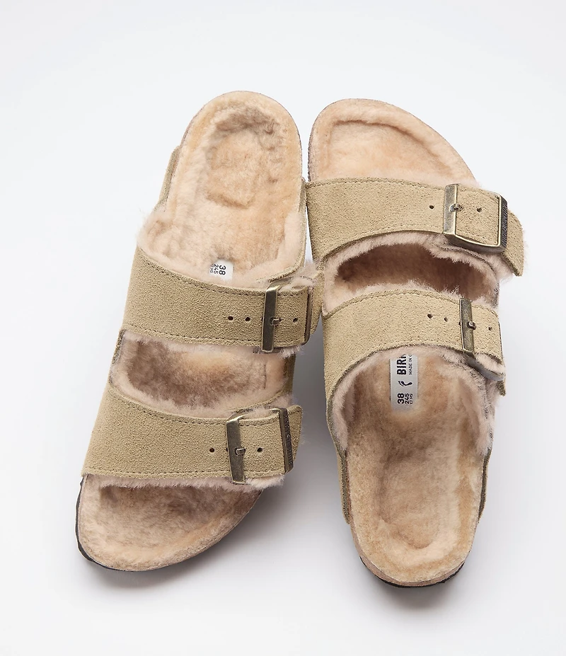 Birkenstock Women's Arizona Suede Shearling Slide Sandals
