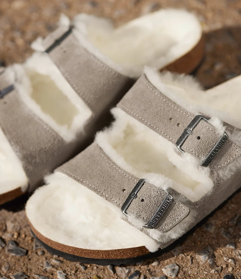 Birkenstock Women's Arizona Suede Shearling Slide Sandals