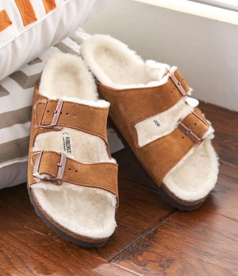 Birkenstock Women's Arizona Suede Shearling Slide Sandals