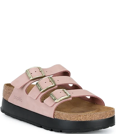 Birkenstock Women's Florida Platform Flex Nubuck Triple Strap Platform Slide Sandals