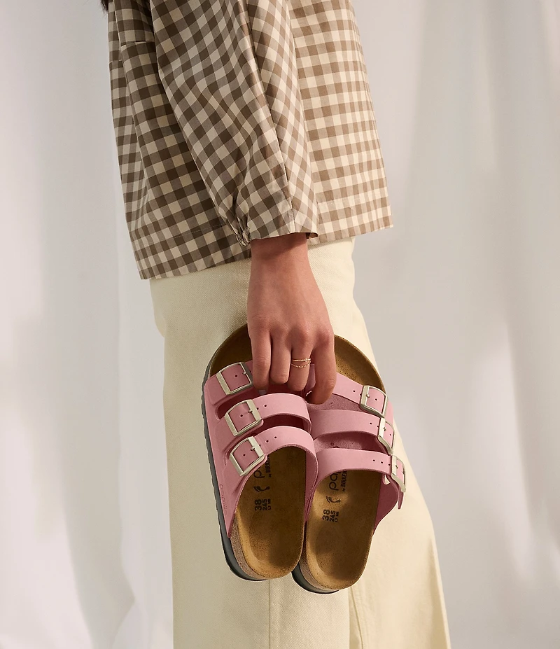 Birkenstock Women's Florida Platform Flex Nubuck Triple Strap Platform Slide Sandals