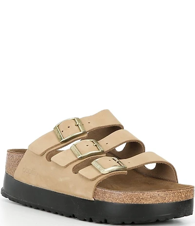 Birkenstock Women's Florida Platform Flex Nubuck Triple Strap Platform Slide Sandals