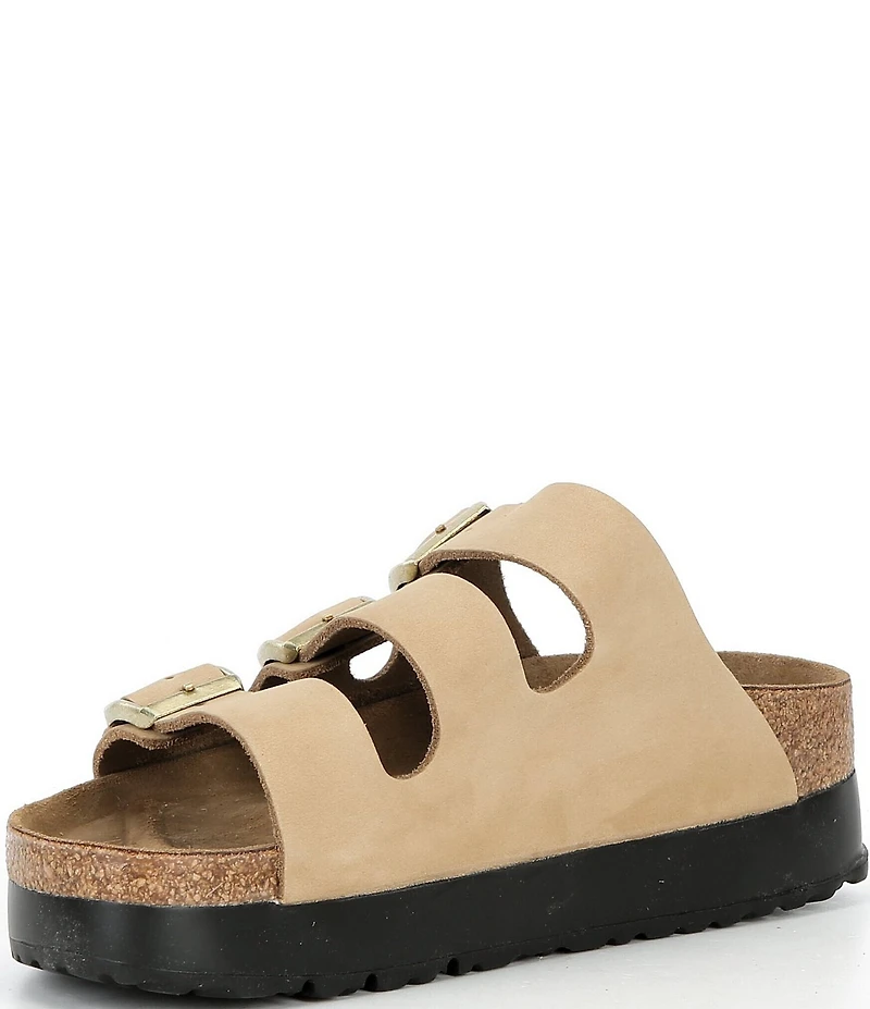 Birkenstock Women's Florida Platform Flex Nubuck Triple Strap Platform Slide Sandals