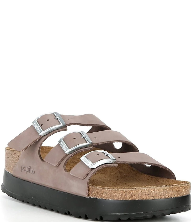 Birkenstock Women's Florida Platform Flex Nubuck Triple Strap Platform Slide Sandals