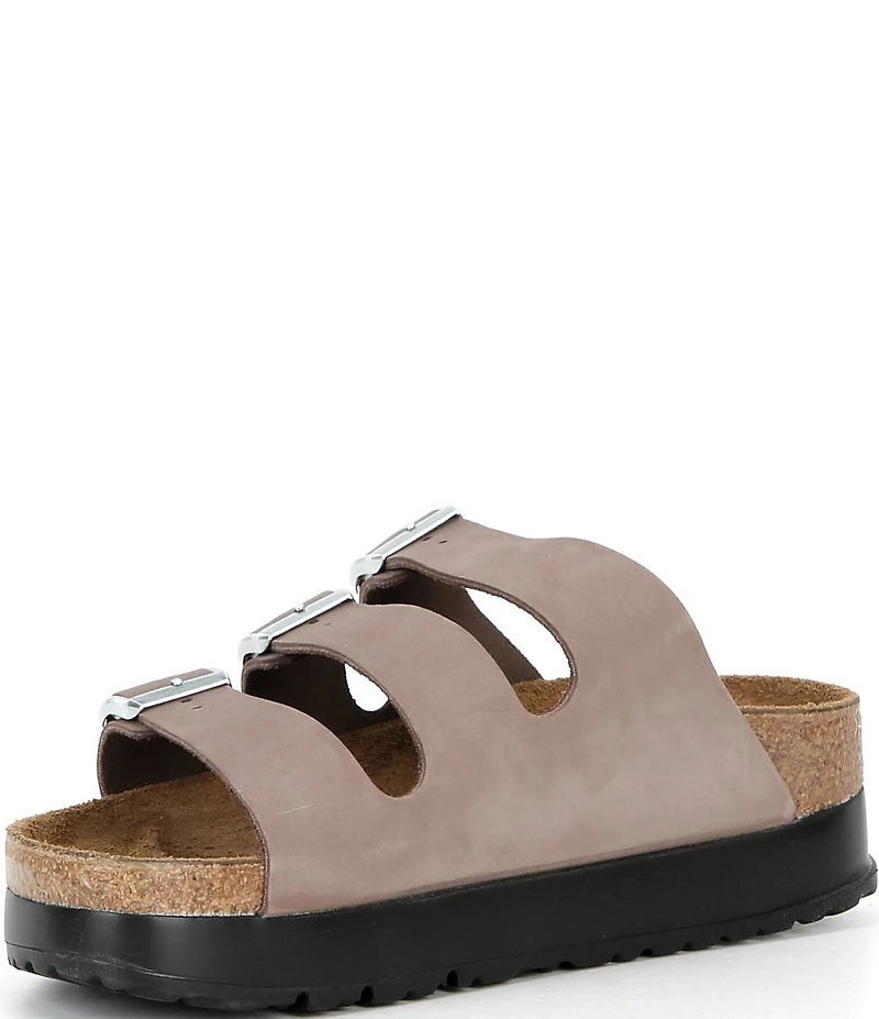 Birkenstock Women's Florida Platform Flex Nubuck Triple Strap Platform Slide Sandals