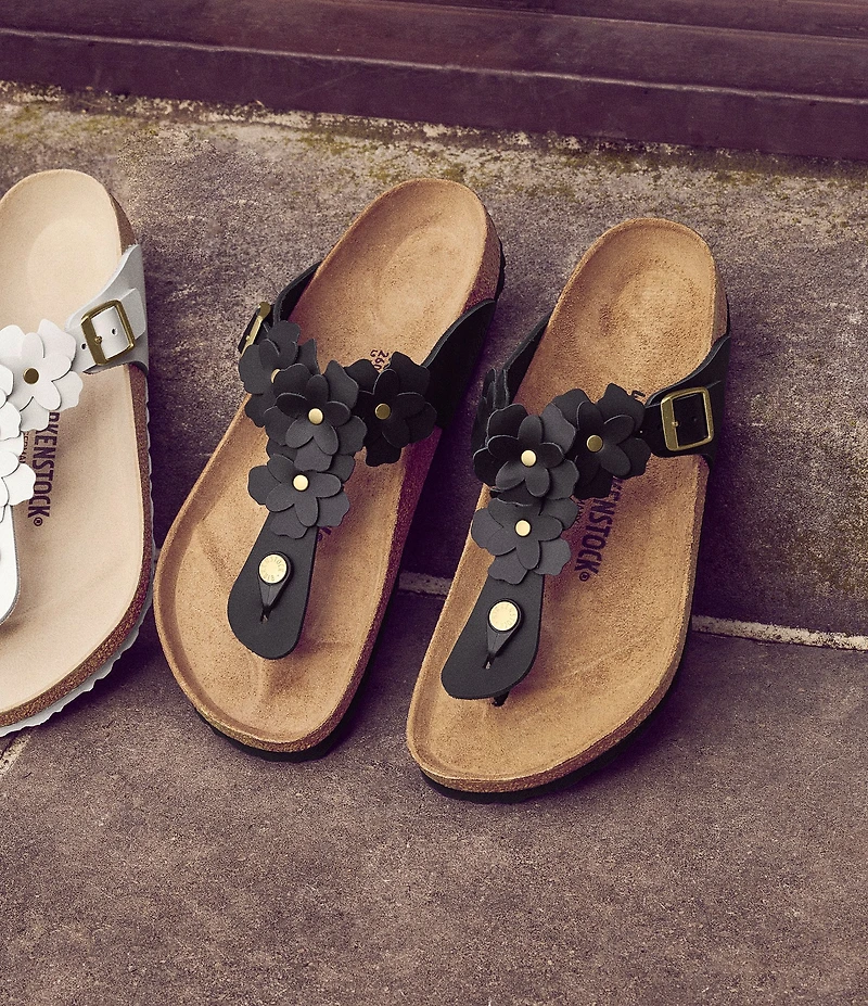 Birkenstock Women's Gizeh Flower Ornament Leather Thong Sandals