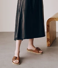 Birkenstock Women's Madrid Oiled Leather Big Buckle Hardware Slide Sandals