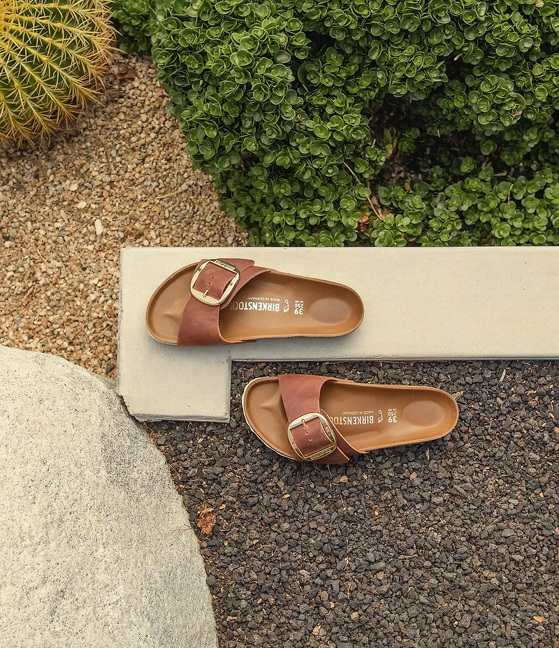 Birkenstock Women's Madrid Oiled Leather Big Buckle Hardware Slide Sandals