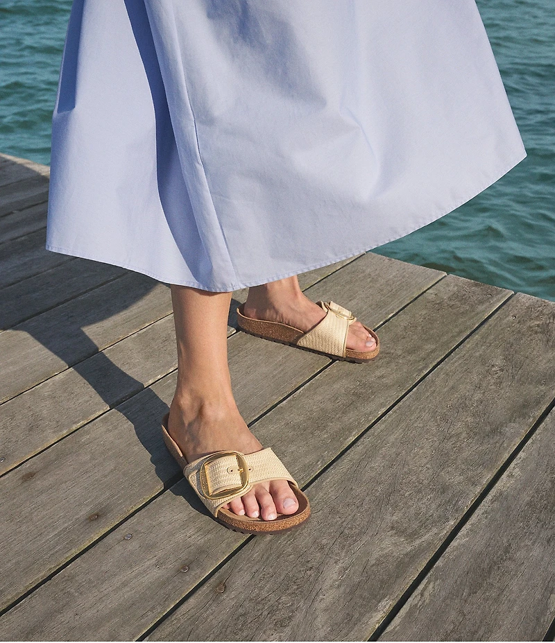 Birkenstock Women's Madrid Big Buckle Raffia Slide Sandals