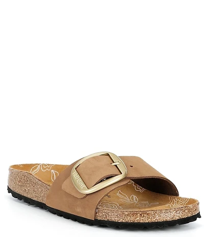 Birkenstock Women's Madrid Nubuck Leather Big Buckle Printed Footbed Slide Sandals