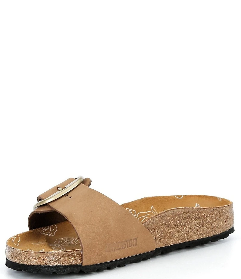 Birkenstock Women's Madrid Nubuck Leather Big Buckle Printed Footbed Slide Sandals