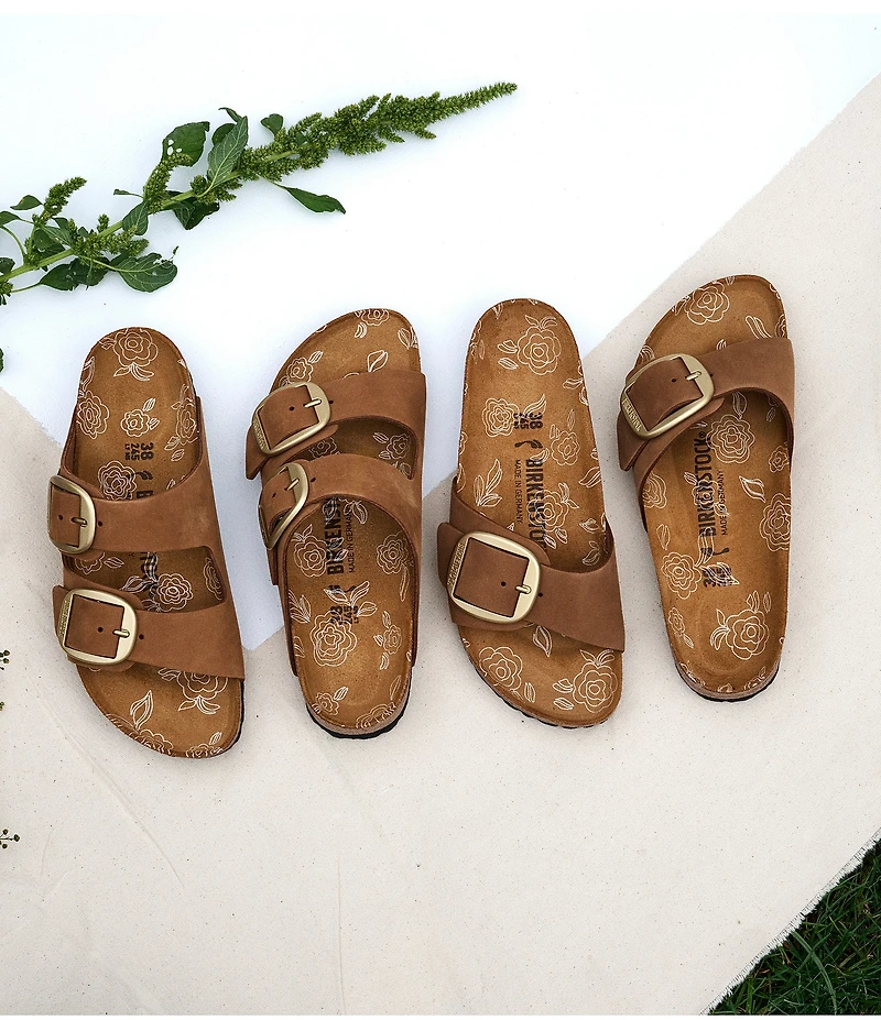 Birkenstock Women's Madrid Nubuck Leather Big Buckle Printed Footbed Slide Sandals
