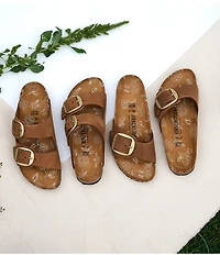 Birkenstock Women's Madrid Nubuck Leather Big Buckle Printed Footbed Slide Sandals
