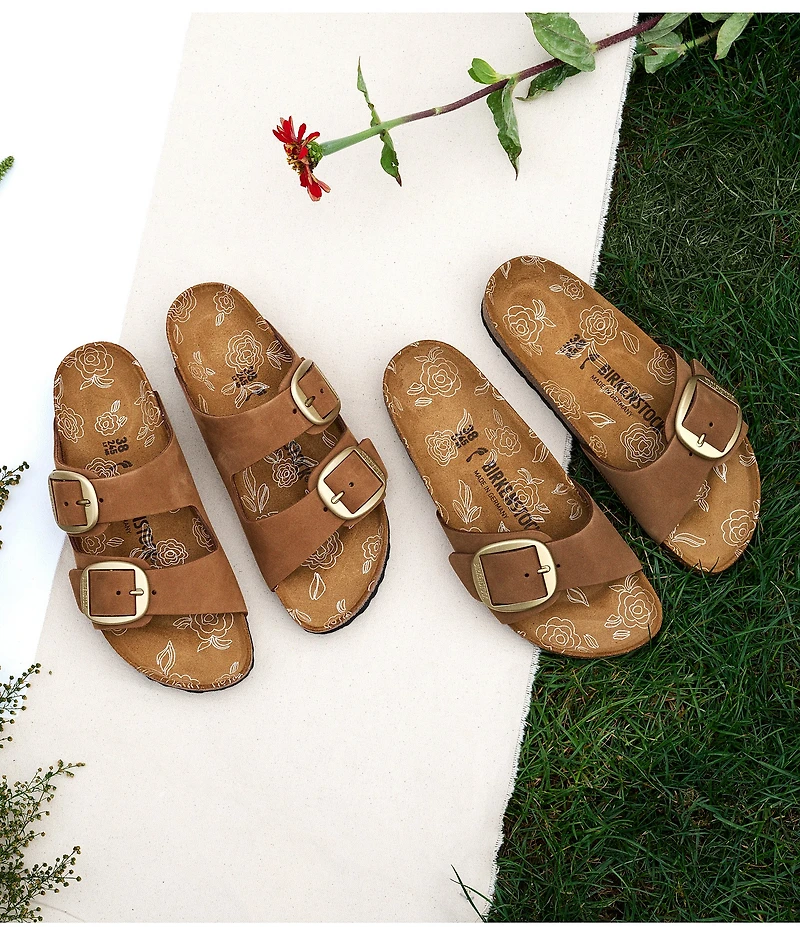 Birkenstock Women's Madrid Nubuck Leather Big Buckle Printed Footbed Slide Sandals
