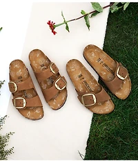 Birkenstock Women's Madrid Nubuck Leather Big Buckle Printed Footbed Slide Sandals