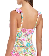 Bleu Rod Beattie All Set For Summer Plunge Neck Lace-Up Ruffle Trim Tankini Swim Top