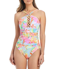 Bleu Rod Beattie Bellissimo Botanica Ring High Neck One Piece Swimsuit